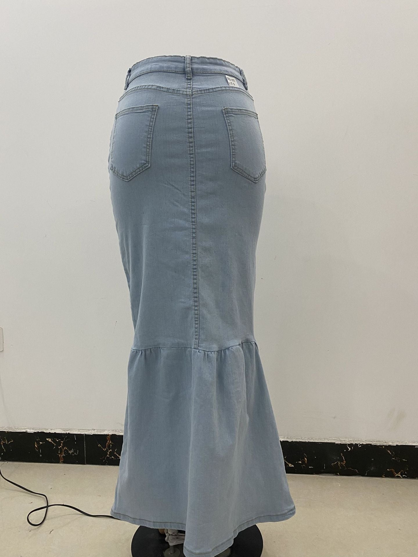 Women Stretchy Denim Fishtail Skirt 4