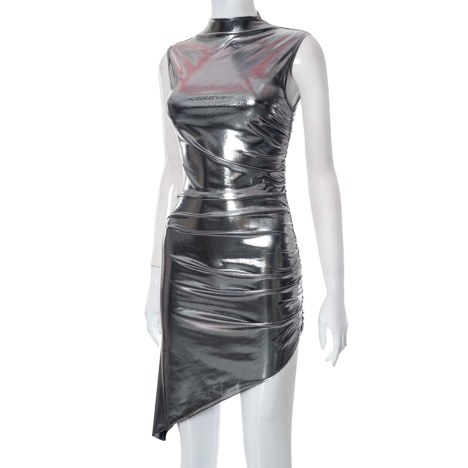 Spring And Summer Solid Color Slim Pleated Dress For Women 10