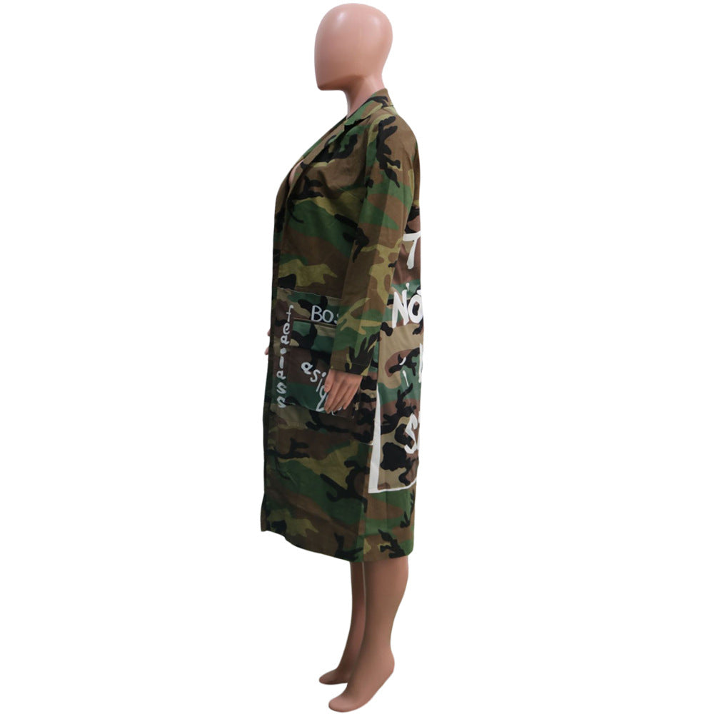 Women's Long Casual Fashion Camouflage Printed Patched Jacket 21