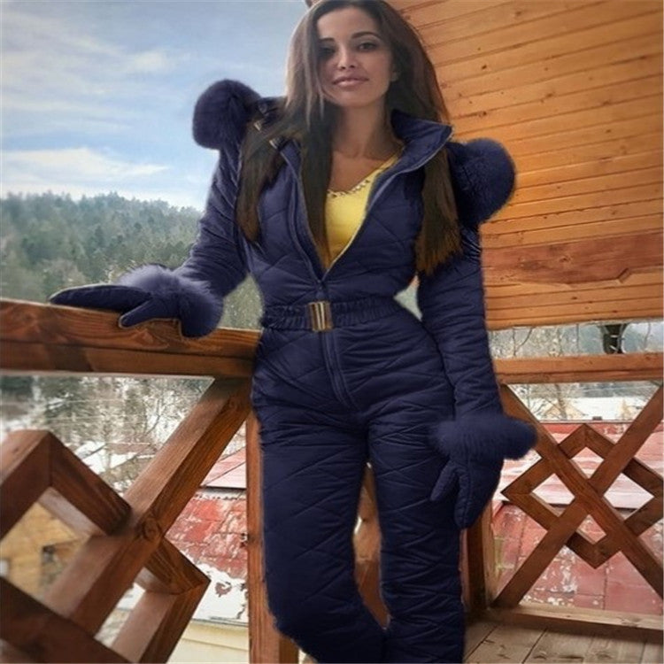 Winter Outdoor Fashion Skiing Suit Hooded Outdoor Sports Zipper Ladies Ski Jumpsuit 10