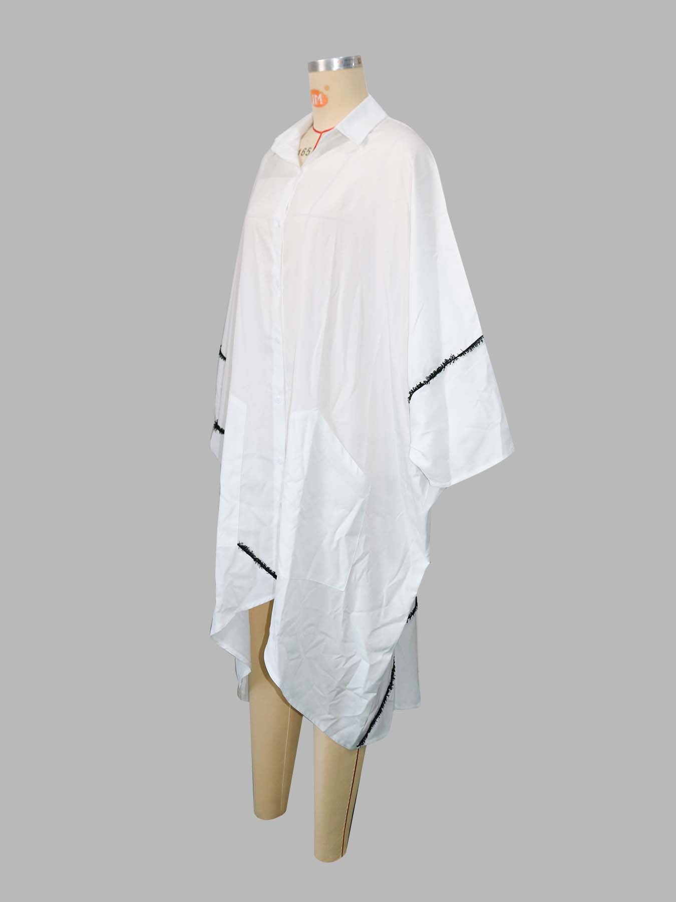 Women Casual Solid Long Sleeve Tassel Shirt Dress 6