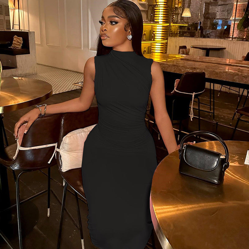 Women's Solid Color Sleeveless Round Neck Chic Casual Dress 3