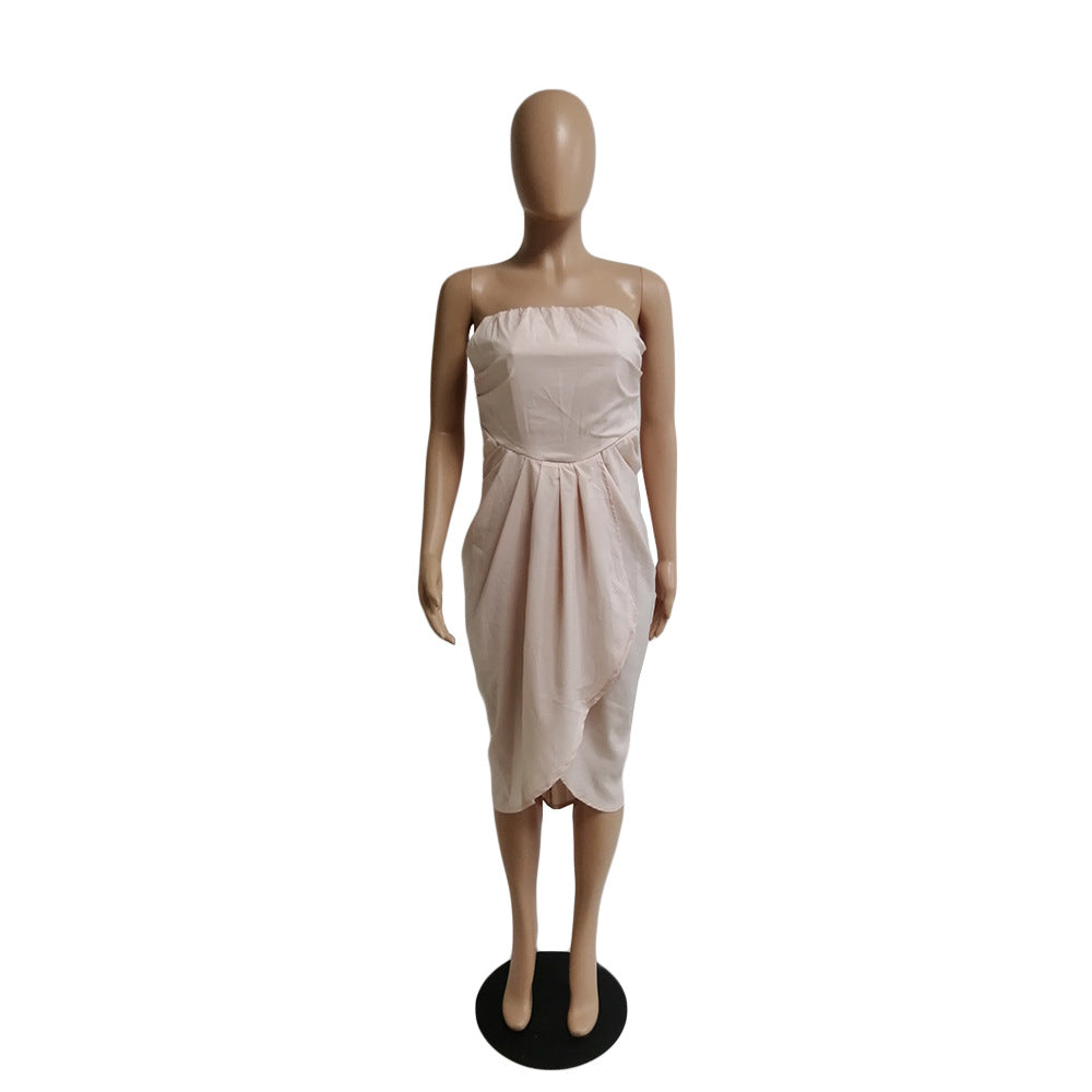 Women's Sexy Strapless Slim Waist Solid Color Pleated Dress 8