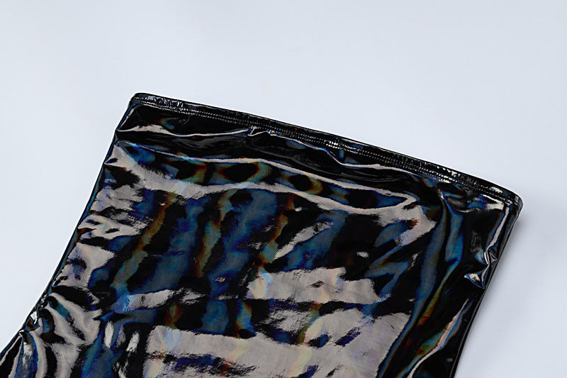 Women Strapless PU-Leather Dress 8