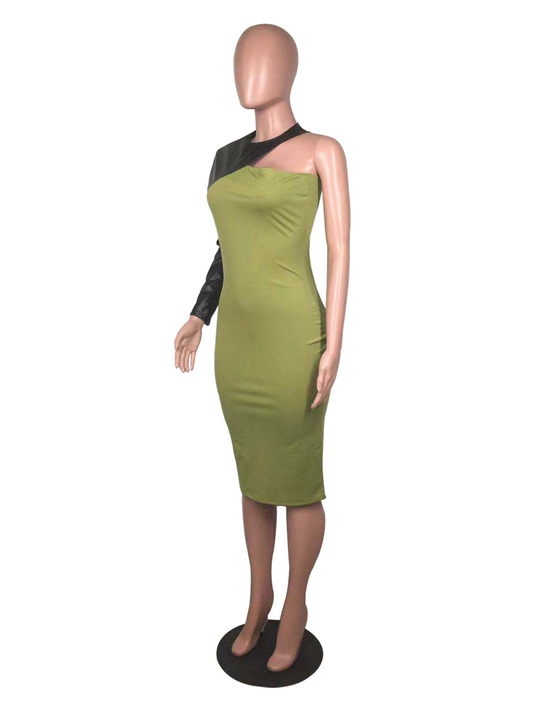 Women Sexy Pu Leather Patchwork Long Sleeve Dress 27