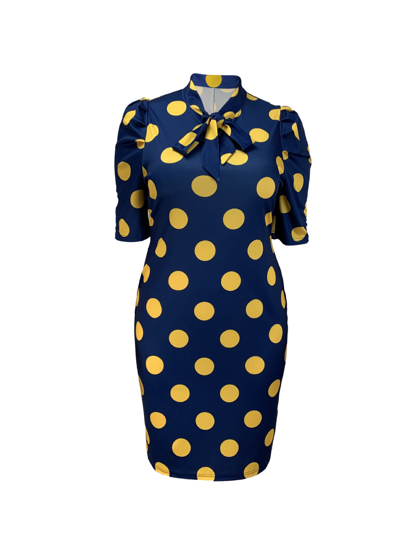 Women's Fashion Plus Size Flowing Neck Polka Dot Print Bodycon Dress 4