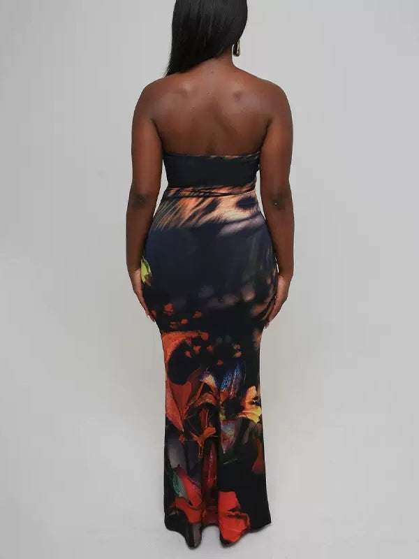 Women's Fashion Sexy Strapless Slim Low-Back Bodycon Long Dress