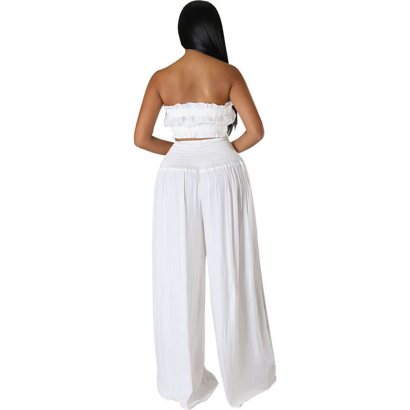Women Casual Summer Sleeveless Crop Top and Wide Leg Pants Two-Piece Set 8