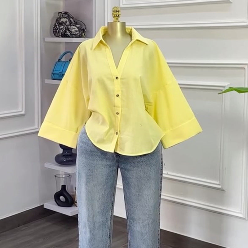 Women Summer Turndown Collar Casual Shirt Top 6