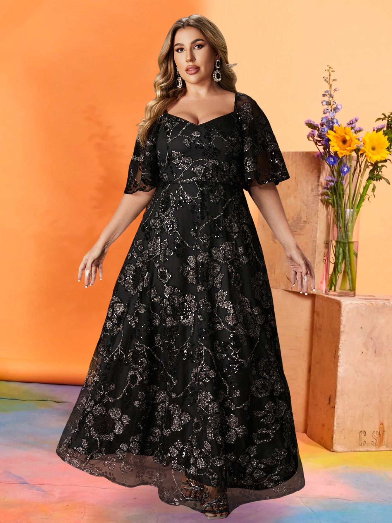 Plus-Size Women Sequin Print Dress