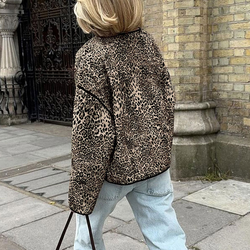 American Autumn Round Neck Leopard Print Jacket 7