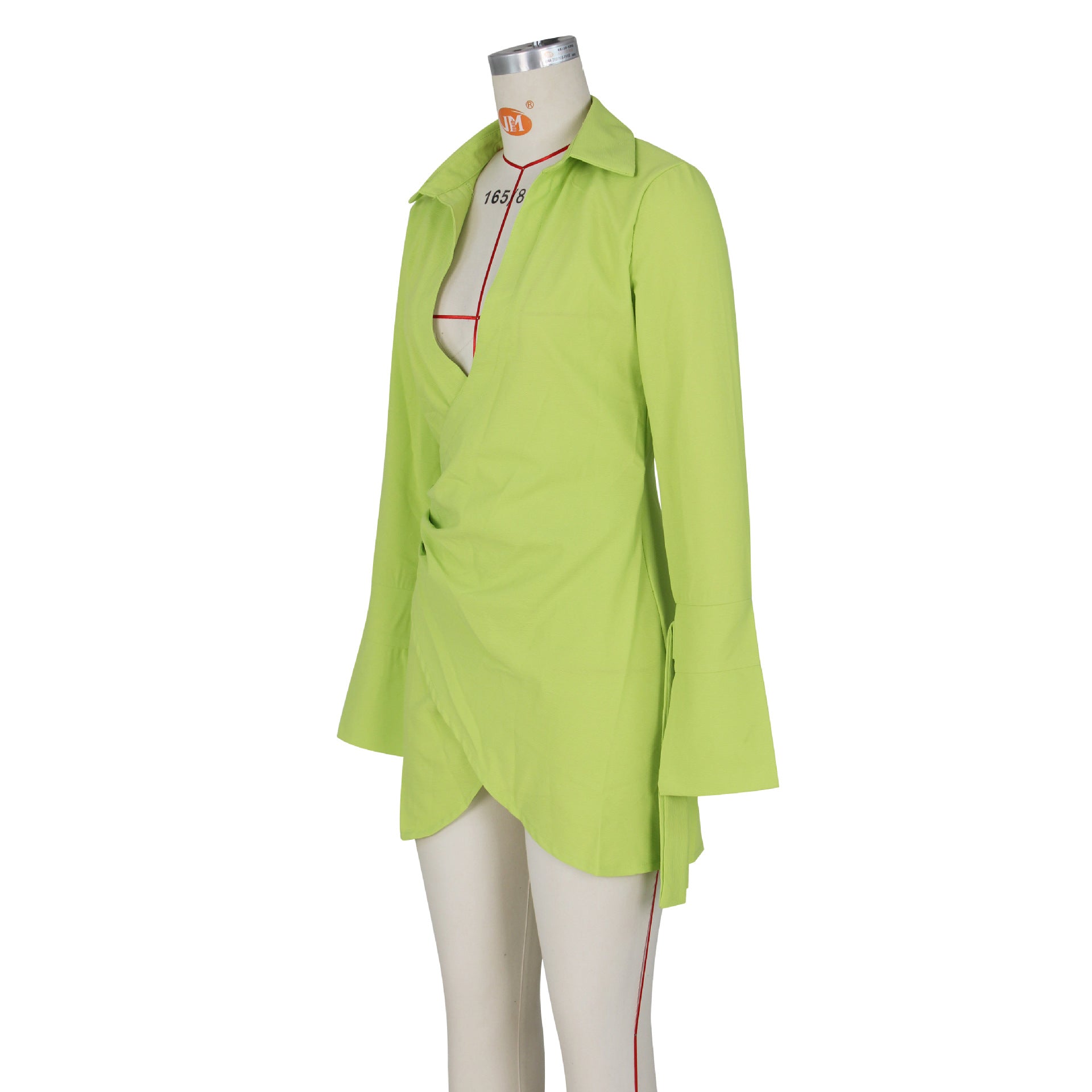 Fall Women Sexy Pleated Crossover Shirt Dress 18