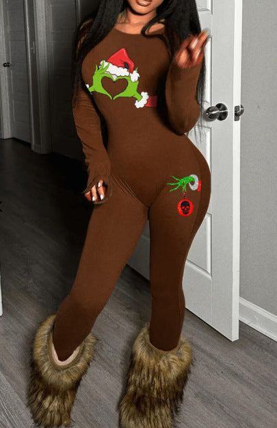 Fashionable Print Women's Long Sleeves Slim Tight Jumpsuit 4