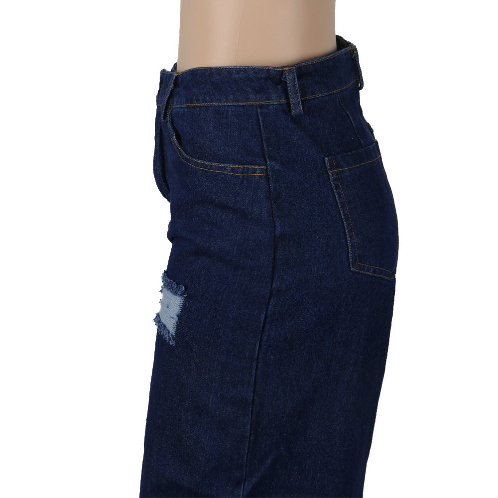 Sexy Women's Irregular Ripped Loose Denim Pants 11
