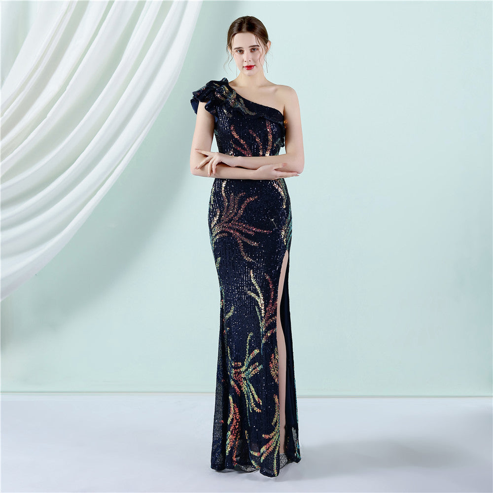 Women Summer Romantic Slash Neck Sleeveless Sequined Wedding Dress 11