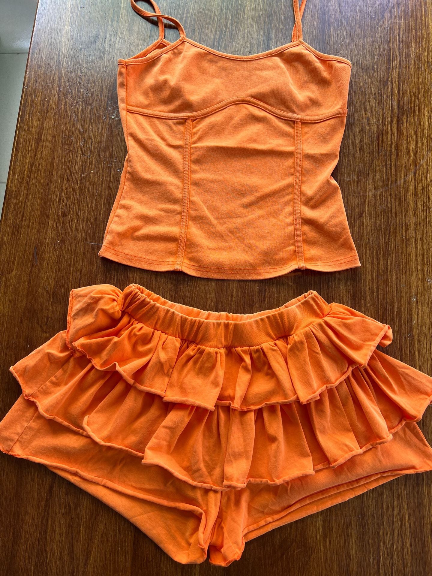 Women's Solid Strap Tank Top and Ruffled Shorts Set 13