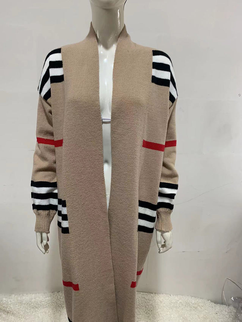 Long Striped Knitting Cardigan Loose Sweater Jacket 9