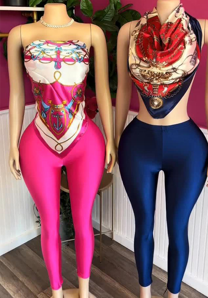 Trendy Strapless Printed Sexy Two-Piece Pants Set