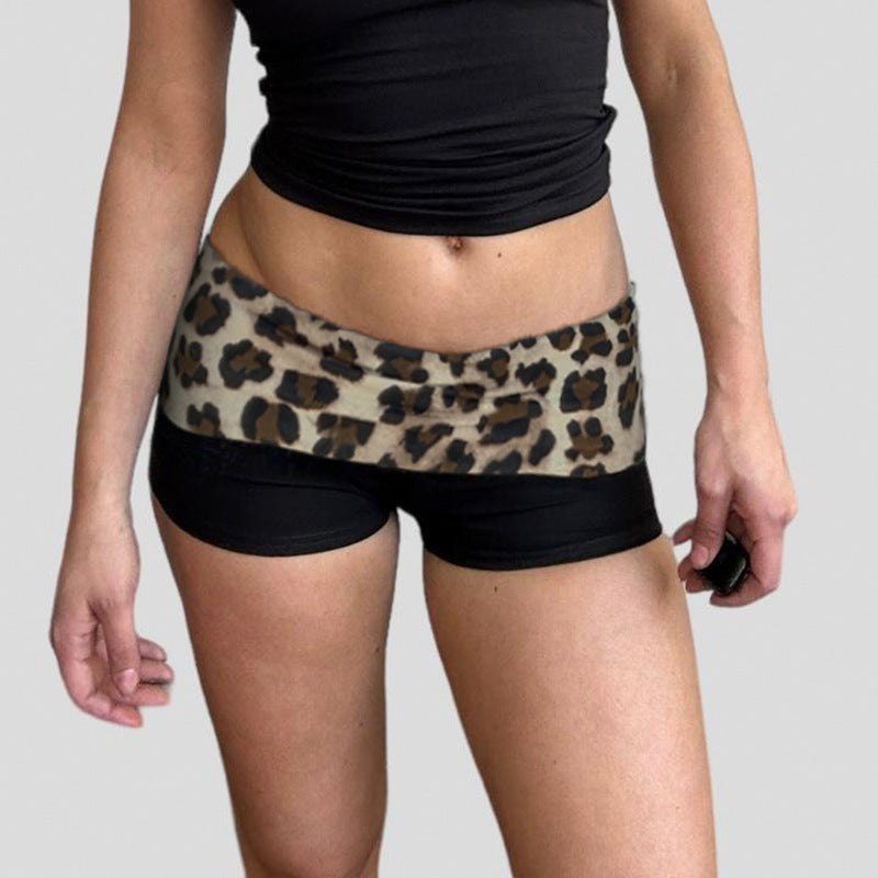 Women's Leopard Print Patchwork Contrast Color High Waist Tight Fitting Shorts 5