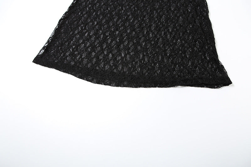 Women summer solid sexy lace-up strapless top and lace maxi skirt two-piece set 20