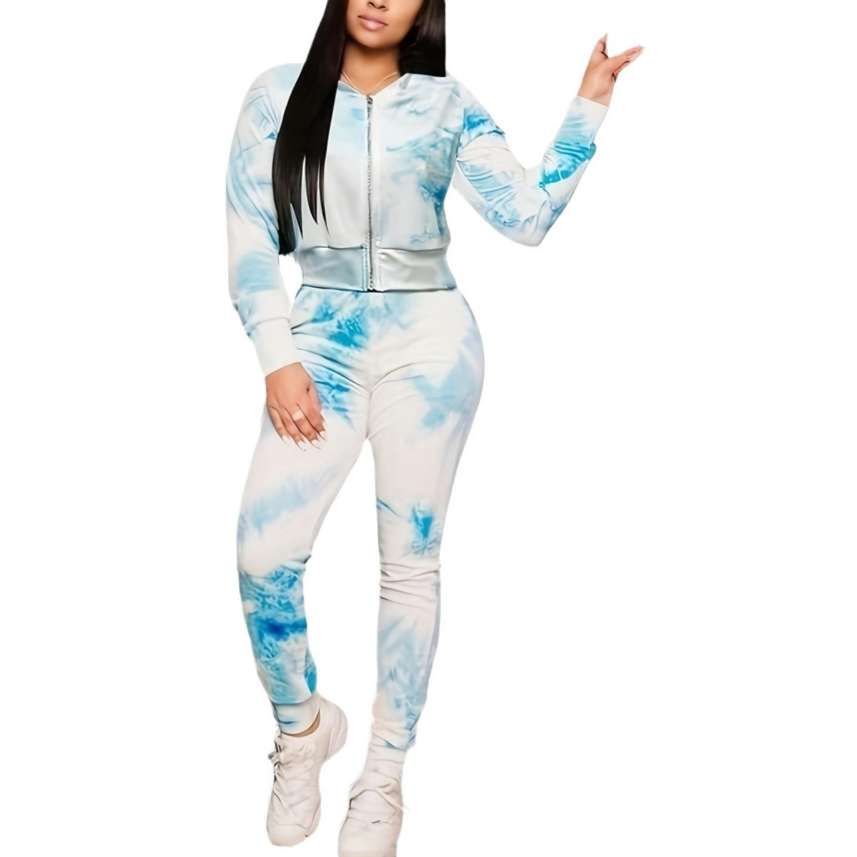 Stylish Casual Printed Sexy Long Sleeve Top And Pants Two Piece Set 6