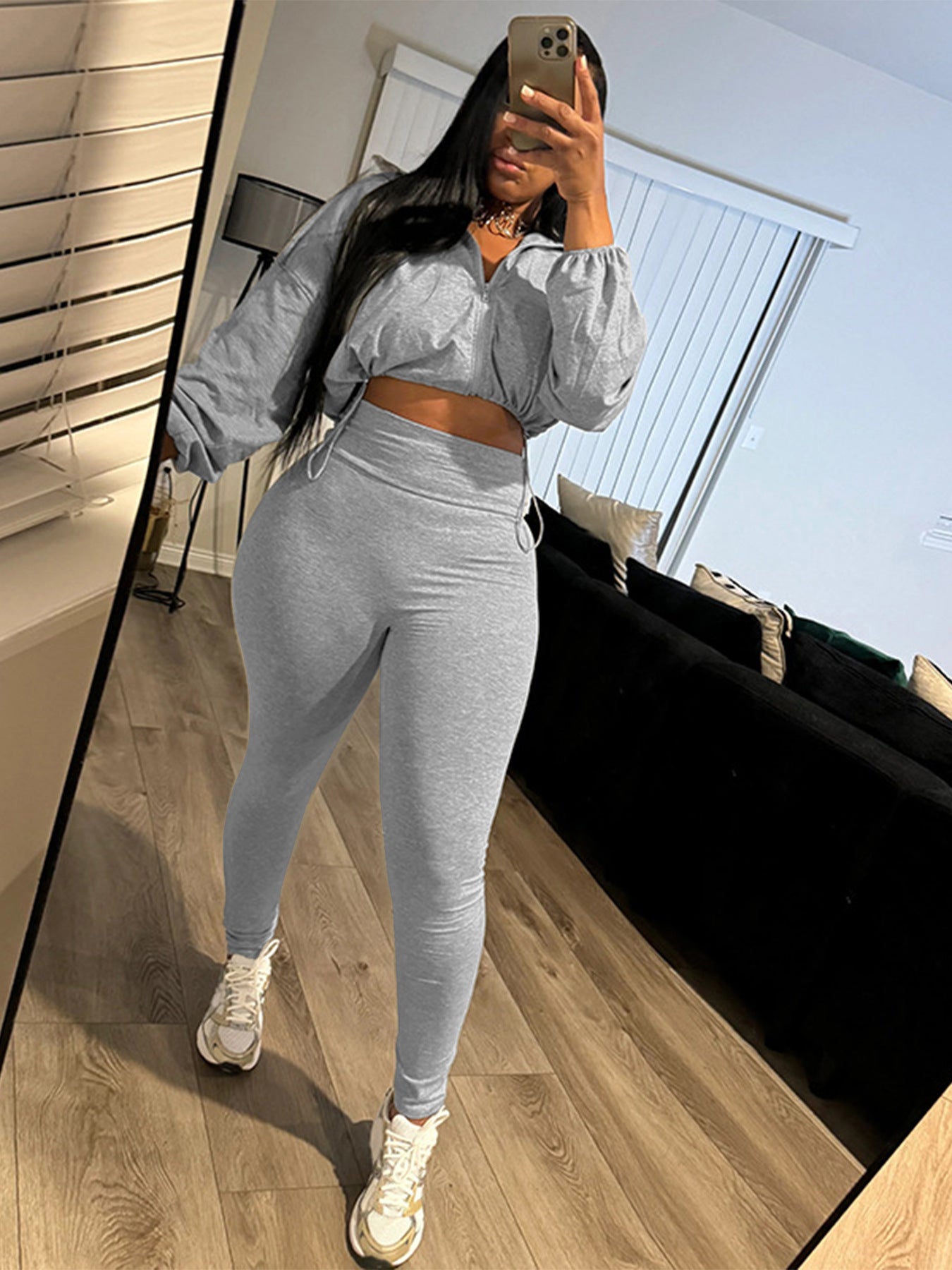 Women Sexy drawstring crop top and trousers two-piece set 8