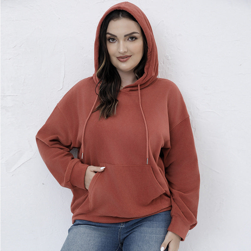 Plus Size Autumn and Winter Long Sleeve Solid Loose Fleece Hoodies 11