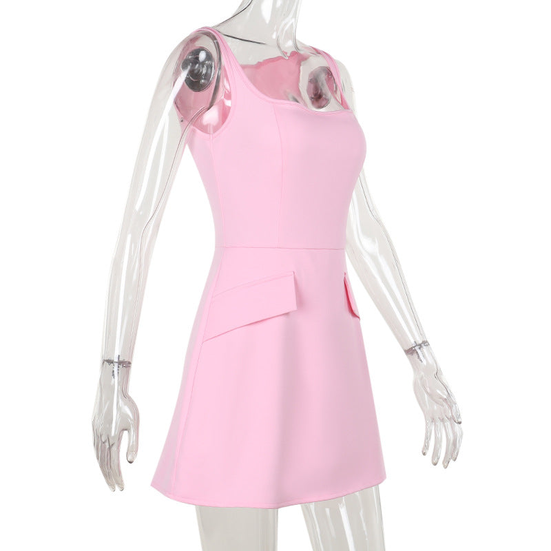 Autumn Chic Elegant Slim Square Neck Strap Bodycon Short Dress 8