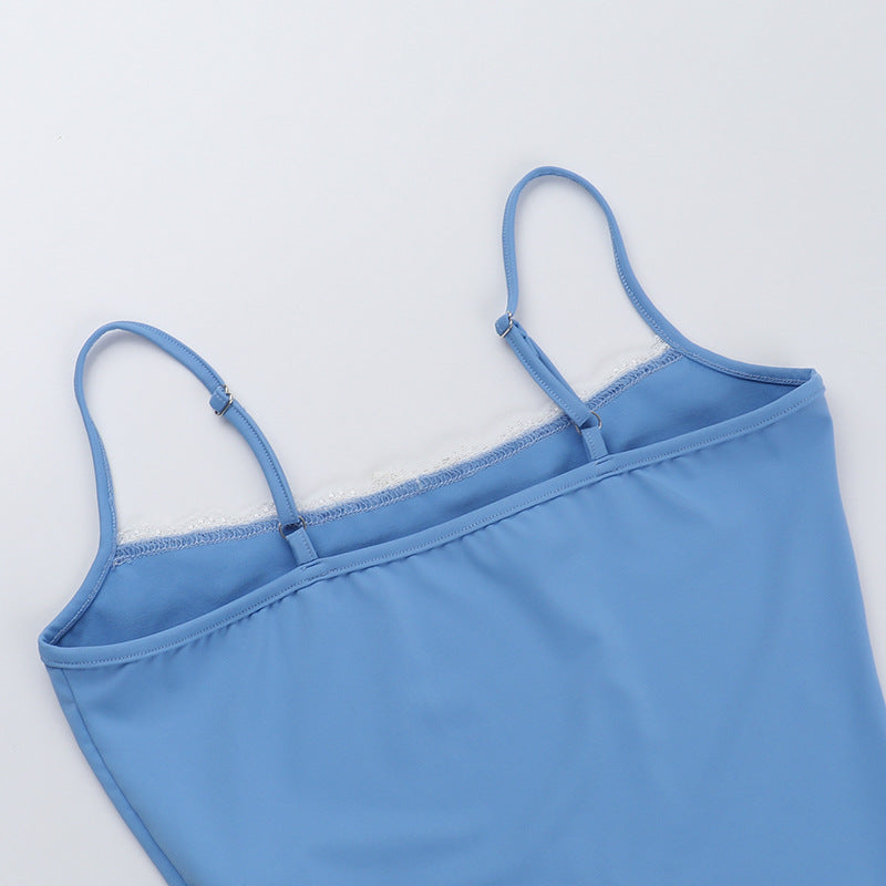 Plus Size Women contrast lace suspender top and shorts two-piece set 14