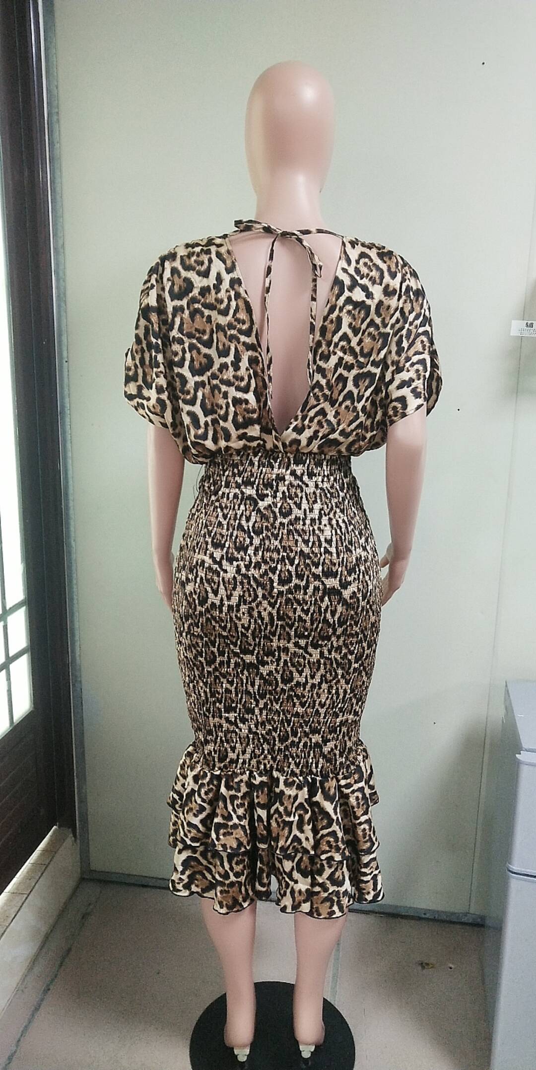 Summer v-neck Low Back Slim Fit leopard print Slim Waist sexy dress 8