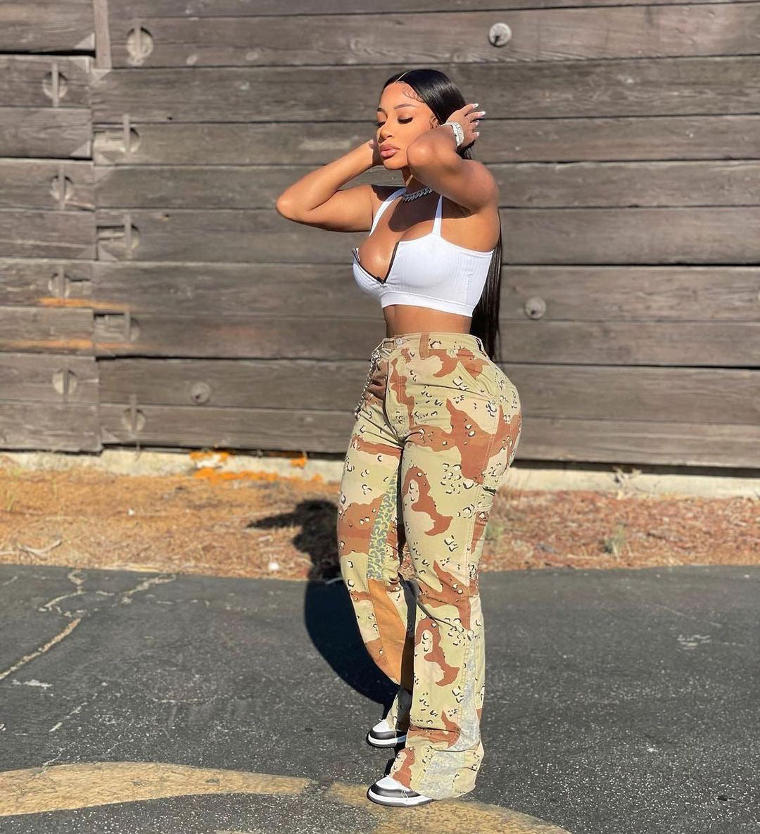 Summer Fashion Camo Patchwork Bootcut Casual Pants 5