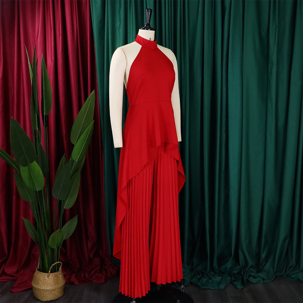 Women's OL Sleeveless Irregular Top Wide Leg Pants Two-Piece Suit 17