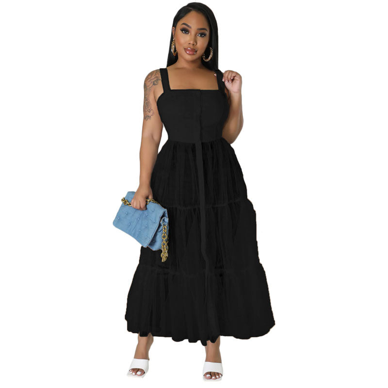 Women's Sexy Camisole Mesh Patchwork Dress 10