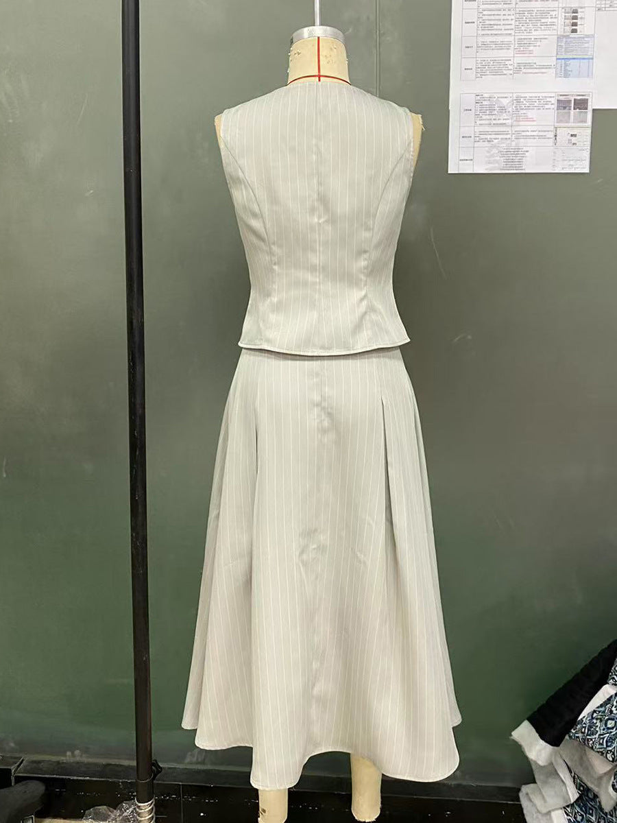 Chic Vest & Skirt Striped Two-Piece Set 7