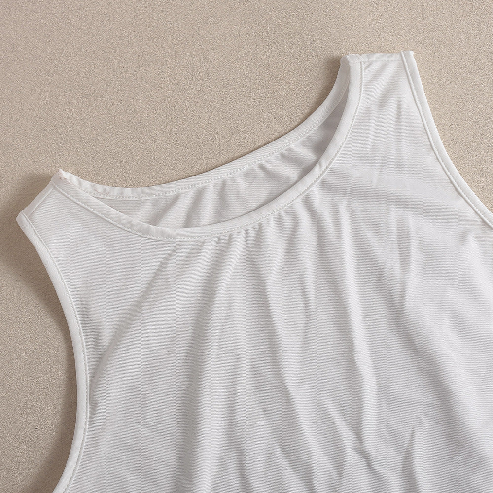 Women's Autumn Sleeveless Slim Fit Bodysuit Sexy Fringe Skirt Set 12