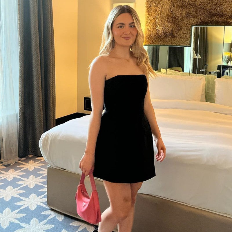 Summer Solid Color Sleeveless Sexy Strapless Slim High Waist Short Dress 6