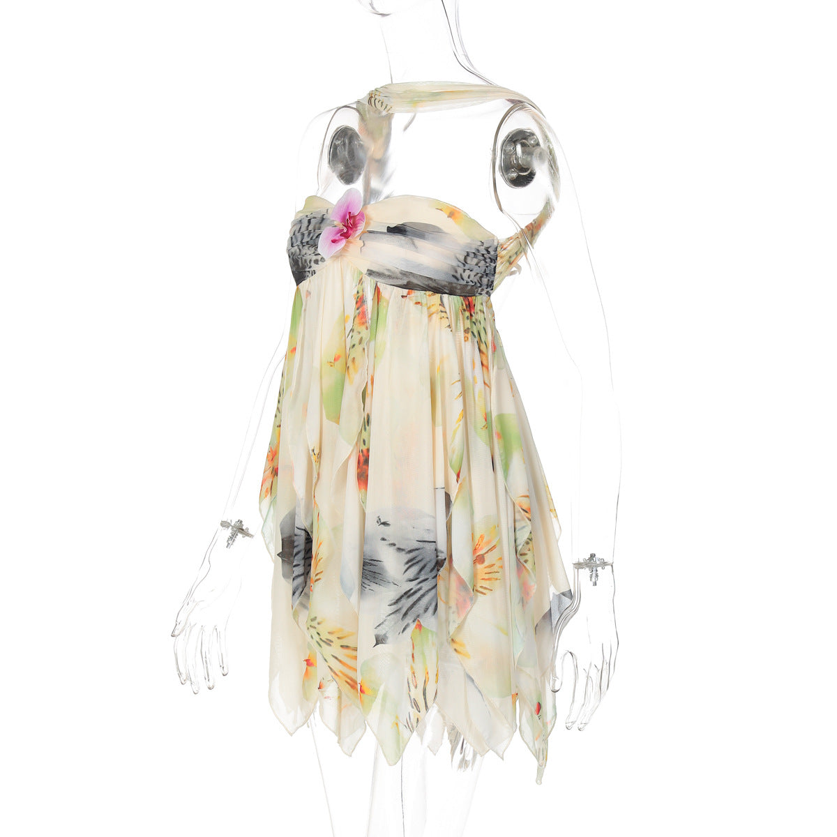 Autumn Women's Sexy Halter Neck Low Back Mesh Patchwork Floral Embellished Top 9