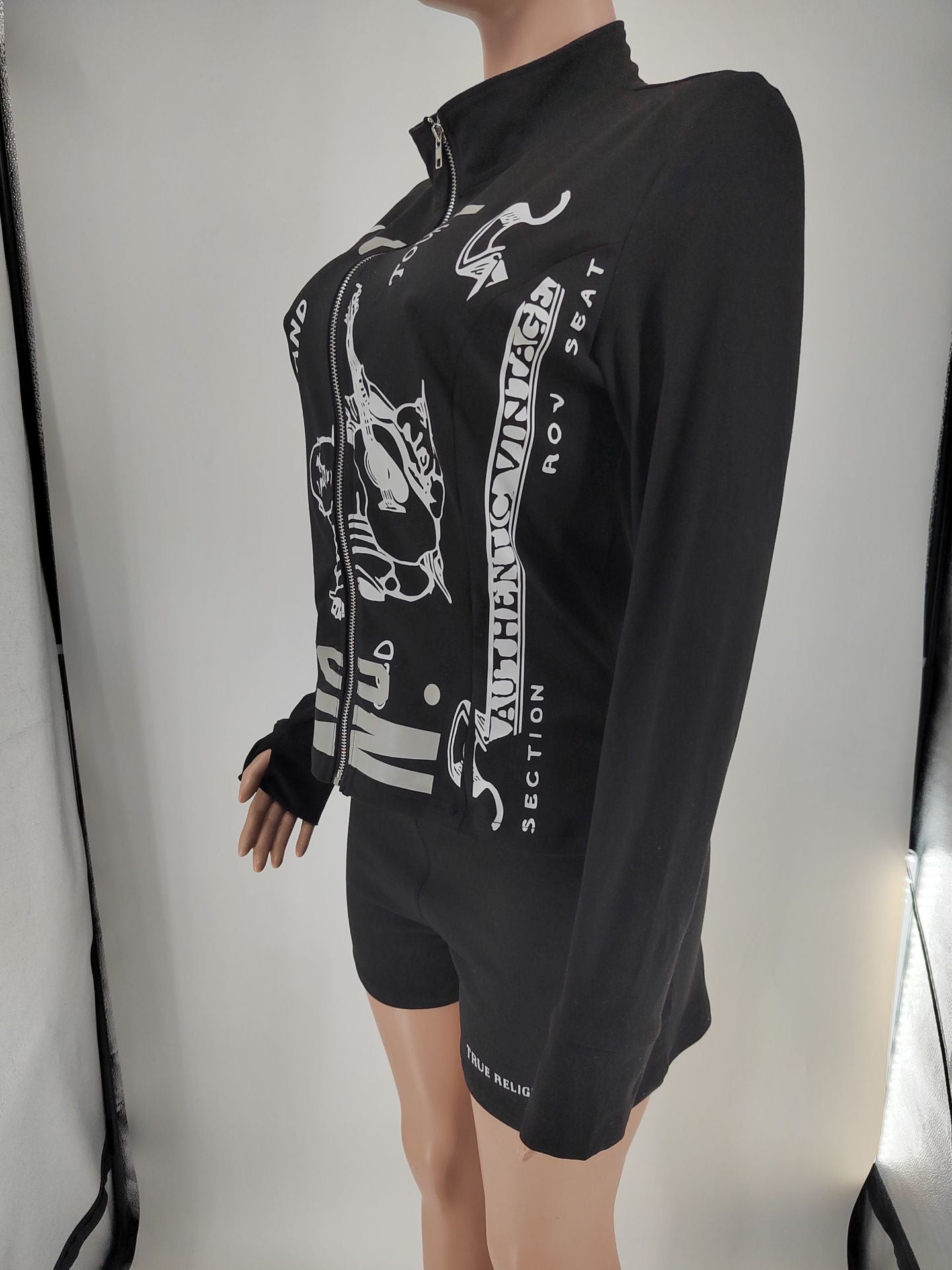 Women's Fashion Printed Long Sleeve Two Piece Shorts Set 13