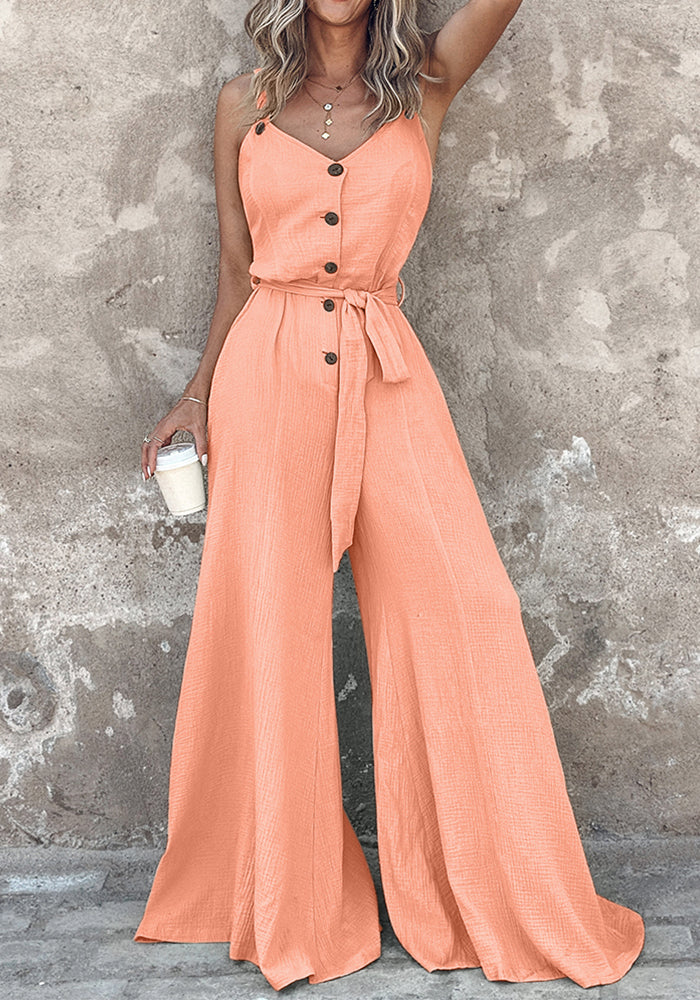 Women Button Tie Jumpsuit