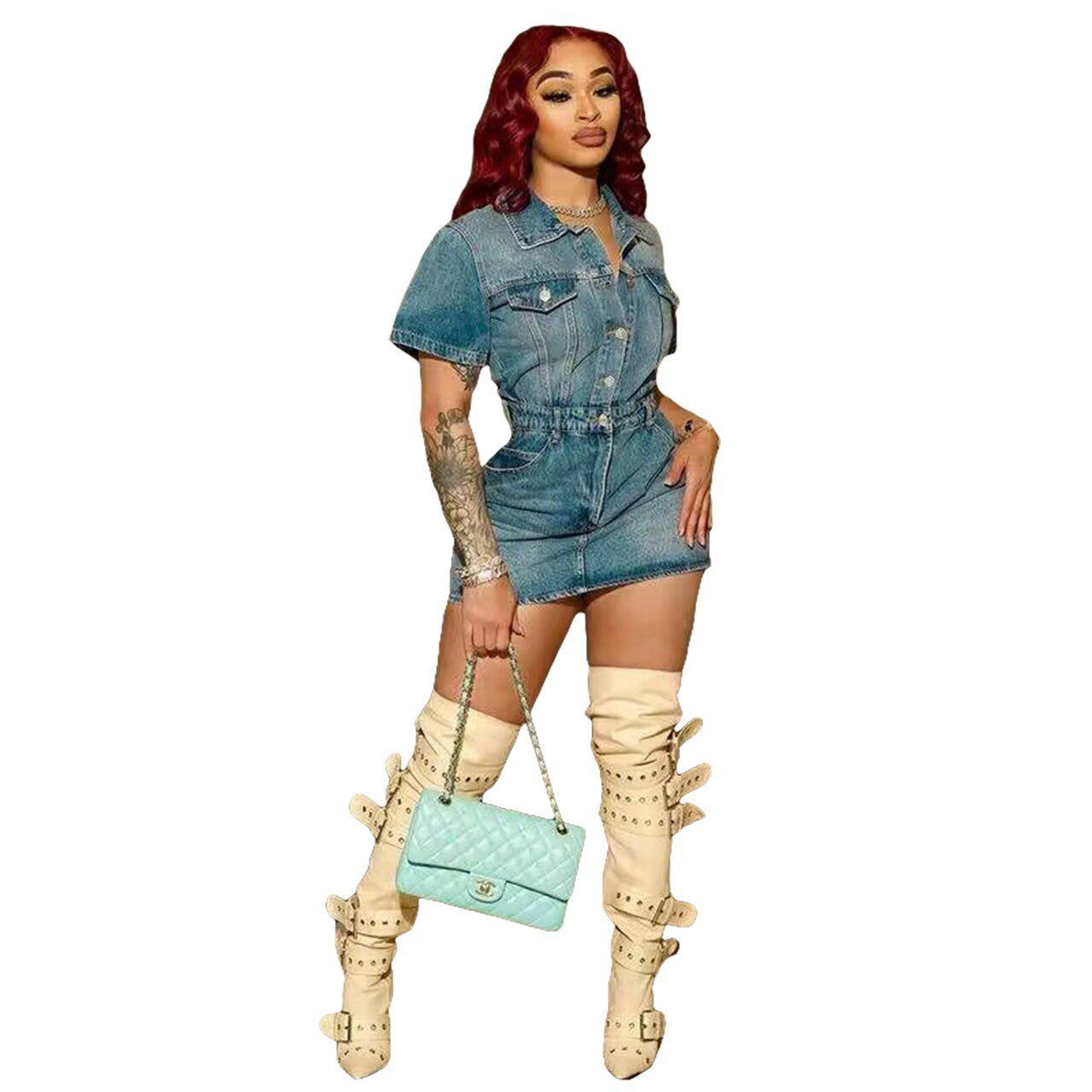 Spring/Summer Denim Short Sleeve Fashion Slim Fit Dress 5