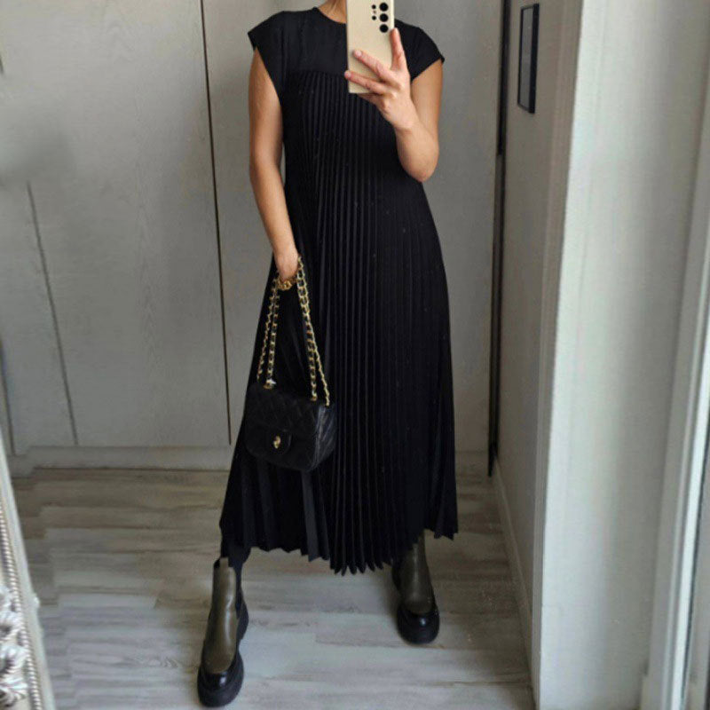 Autumn women's elegant fashion Round Neck sleeveless pleated long dress 9