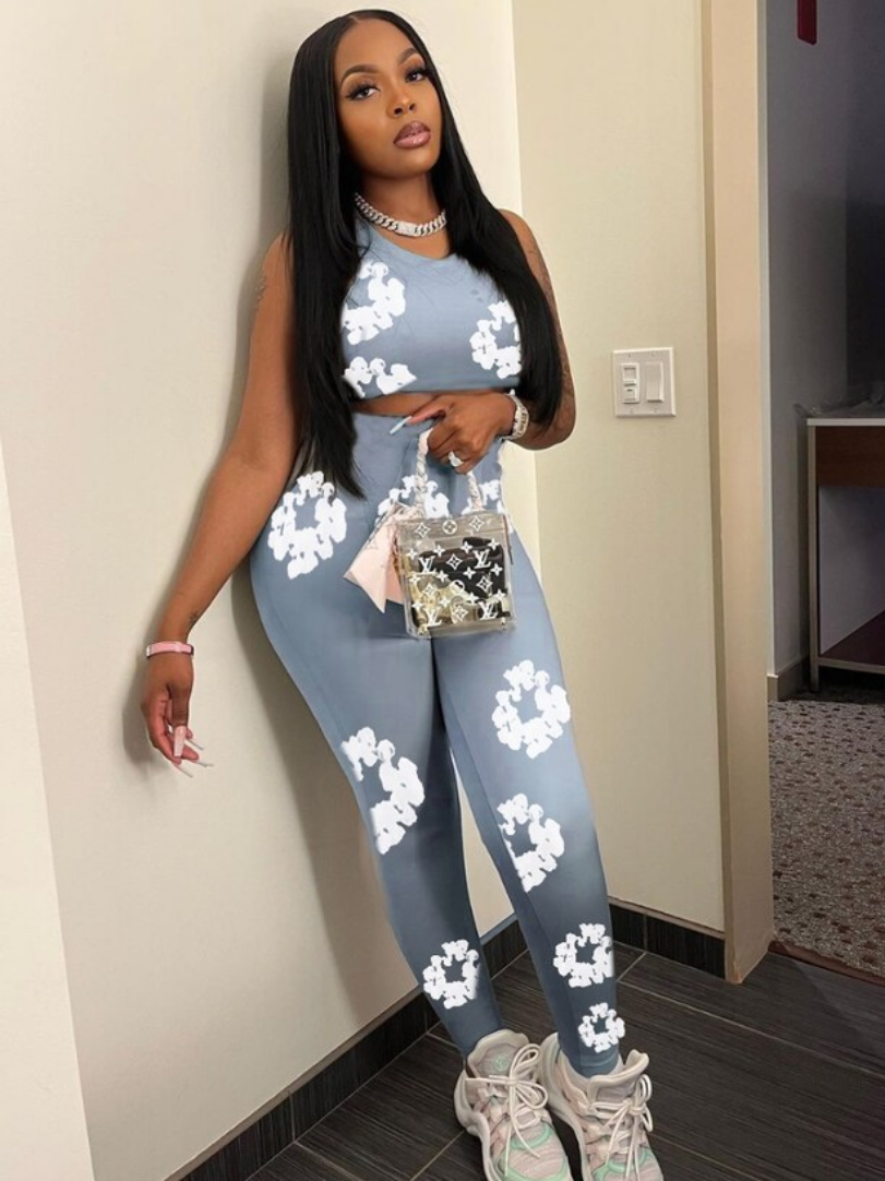 Women Floral Print Tank Top And Pant Two-piece Set