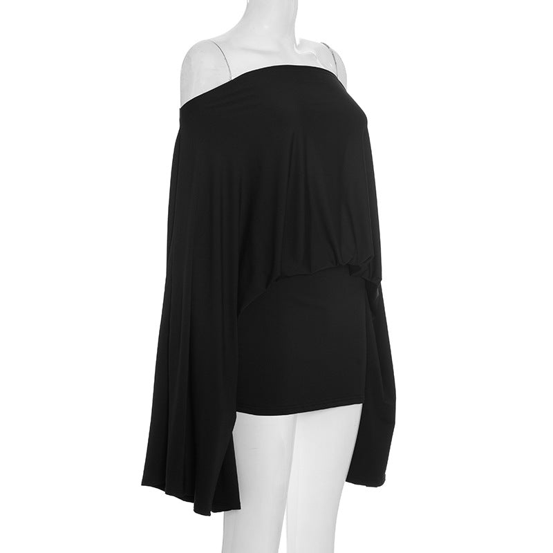 Women Off-Shoulder Bell Bottom Long-Sleeved Top and Skirt Two-Piece Set 46