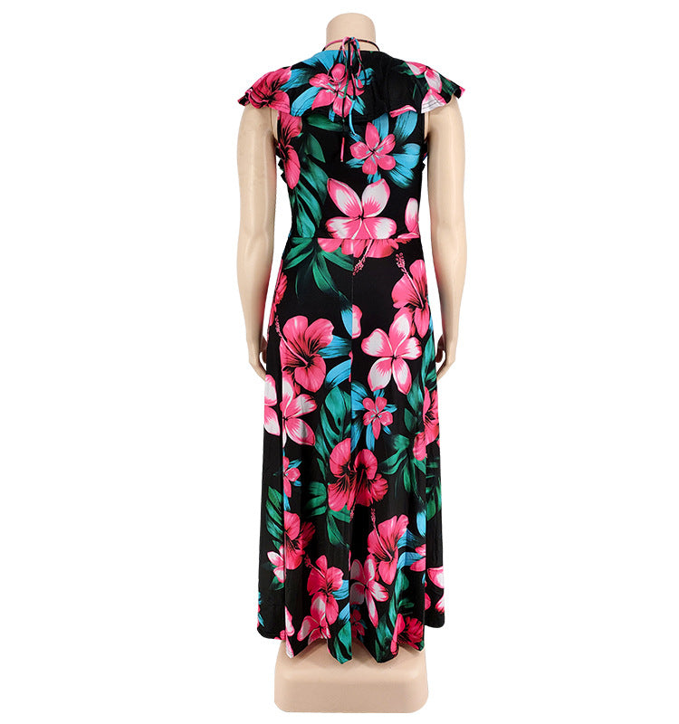 Plus Size Women's Summer Ruffled Collar Floral Print Maxi Dress 8