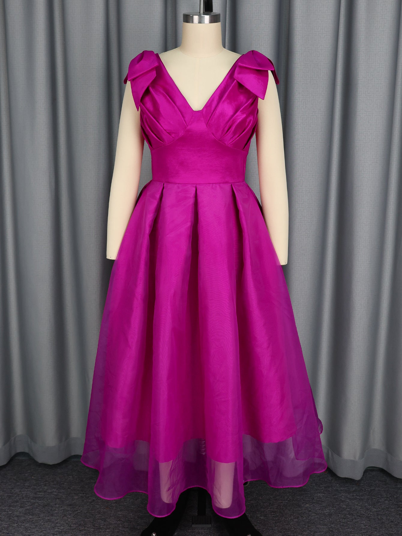 Sexy V-Neck Bow Sleeveless Dress High-Waist Elegant Formal Party Gown 7