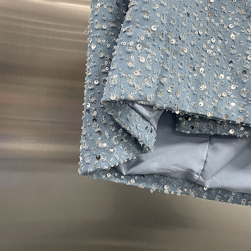 Women Sexy Open Waist Beaded Long Sleeve Blazer Dress 9