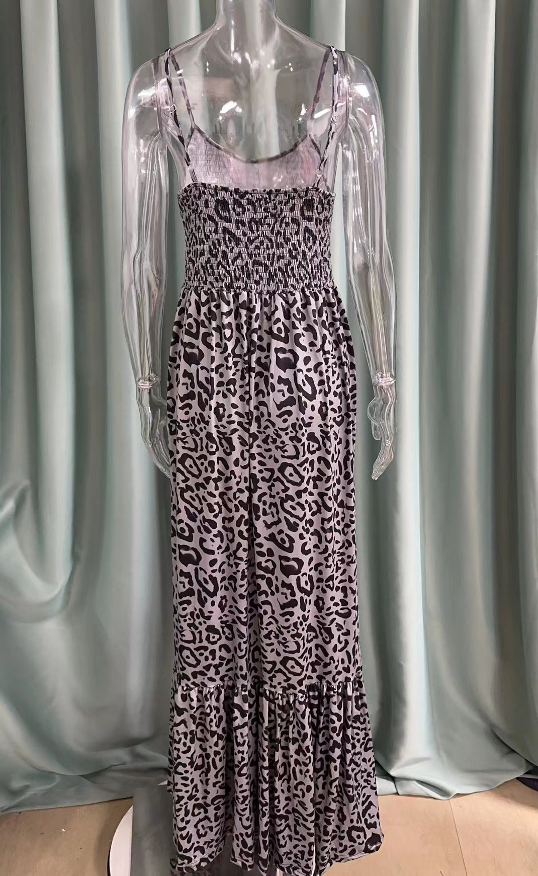 Summer Leopard Print V Neck Dress High Waist Sexy Chic Fashion Long Dress 30