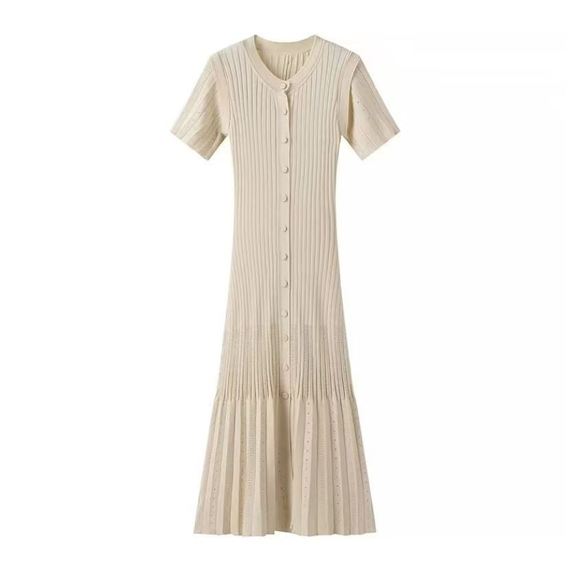 Women Bell Bottom Sleeve Knitting Round Neck Dress 6