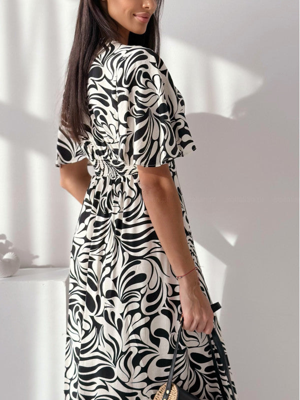 Women summer v-neck short-sleeved printed Maxi dress 6