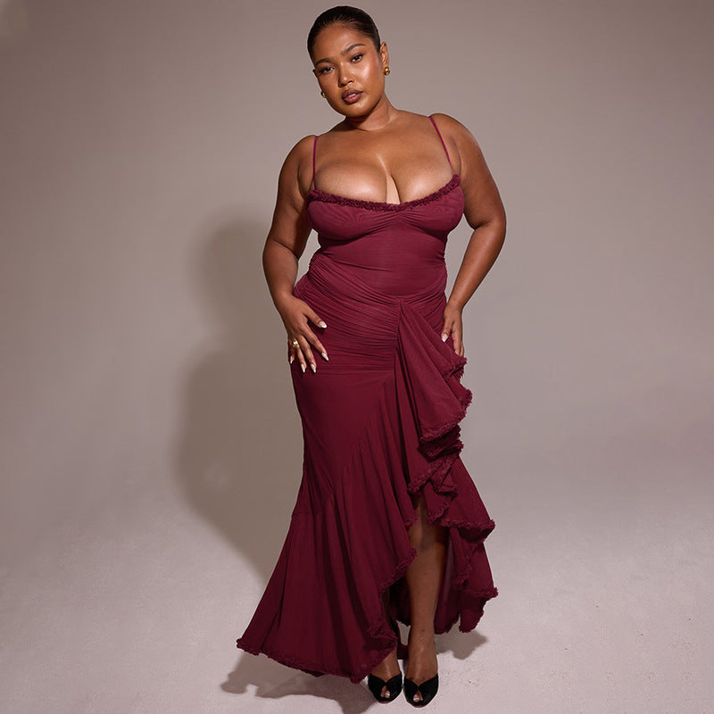 Women Sexy Backless Mesh Suspender Solid Dress 26